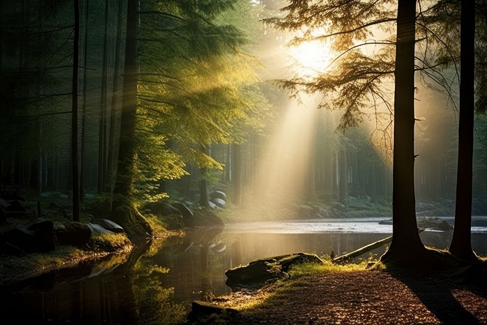 Forest sunlight outdoors woodland. AI generated Image by rawpixel.
