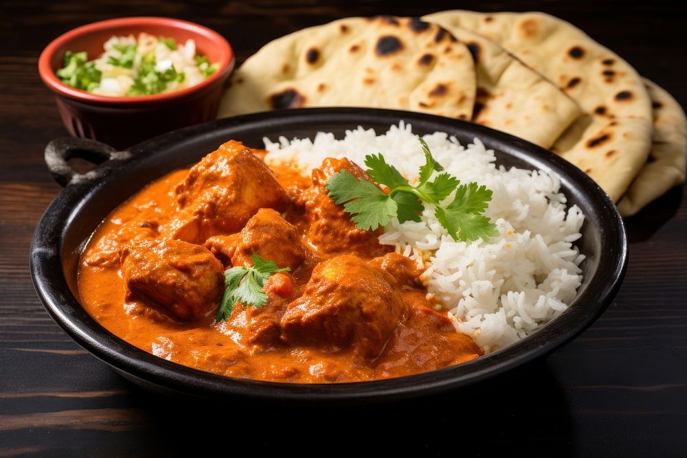 Tikka masala curry plate food meat. AI generated Image by rawpixel.