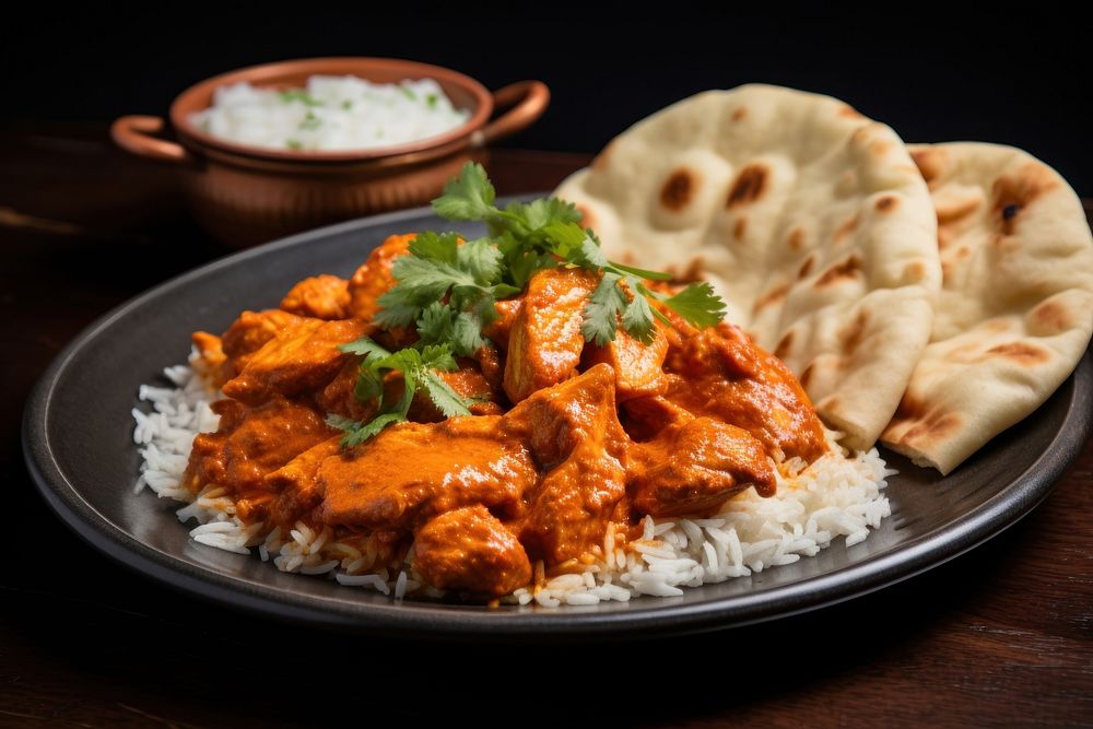 Tikka masala curry plate food meat. AI generated Image by rawpixel.