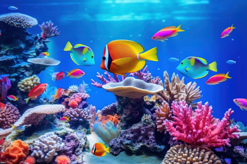 Tropical sea underwater fishes aquarium nature ocean. AI generated Image by rawpixel.