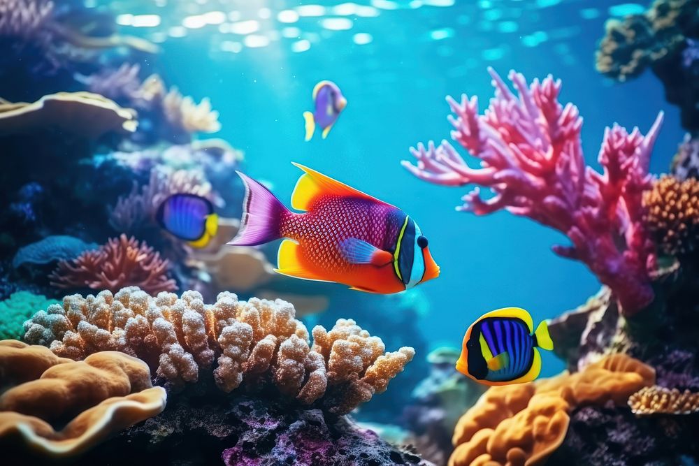 Tropical sea underwater fishes aquarium nature wildlife. AI generated Image by rawpixel.