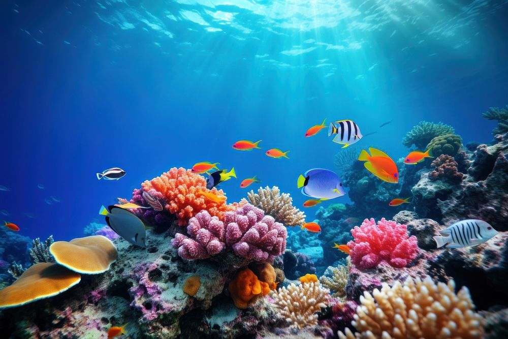 Underwater coral reef underwater ocean fish. AI generated Image by rawpixel.