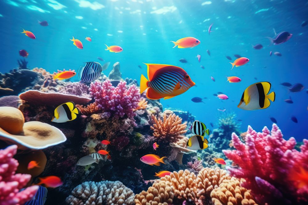 Underwater coral reef underwater fish aquarium. AI generated Image by rawpixel.
