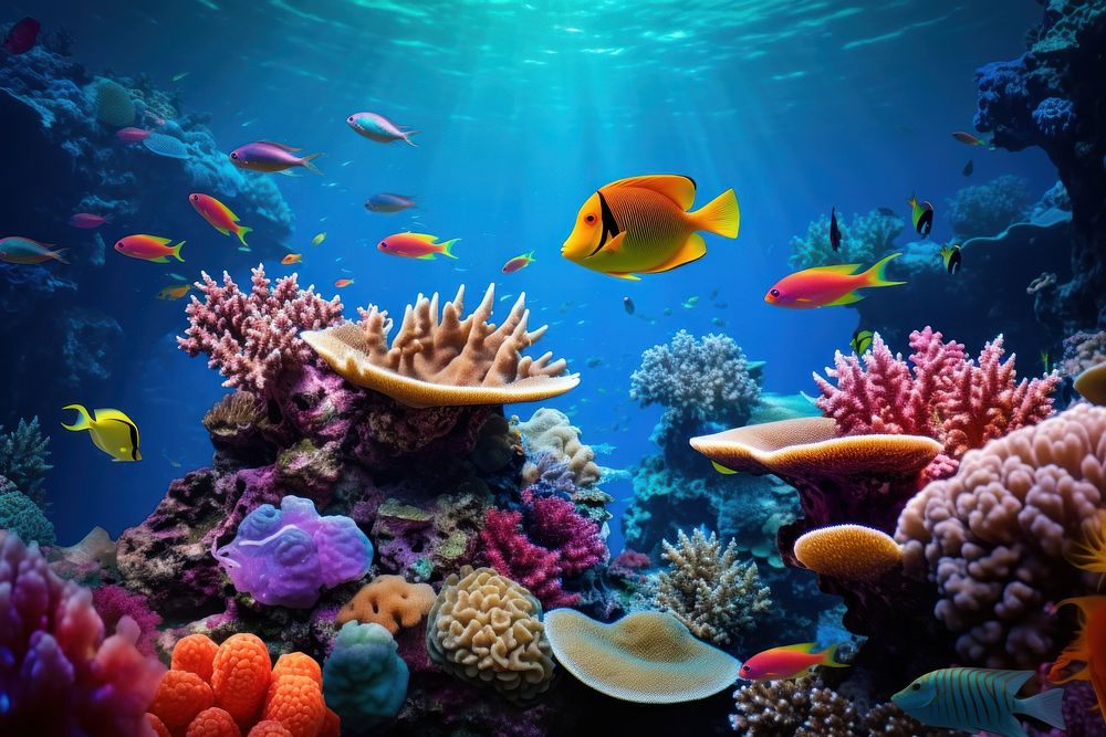 Underwater coral reef underwater fish aquarium. AI generated Image by rawpixel.