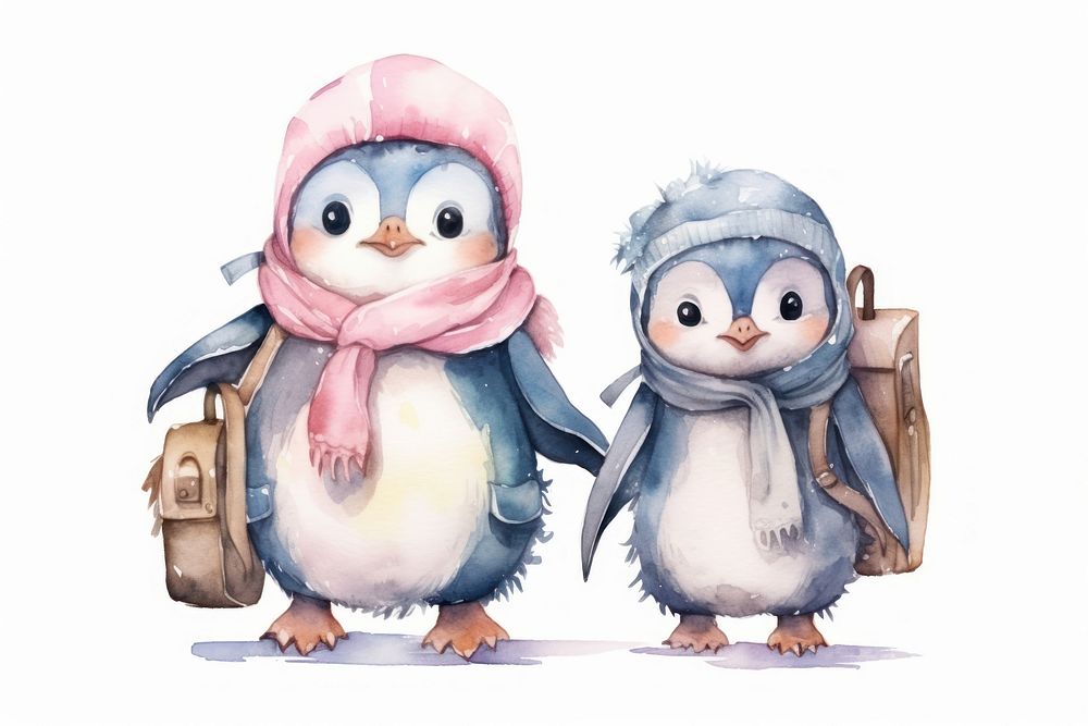 Baby Penguin carrying a bag student animal penguin bird. AI generated Image by rawpixel.