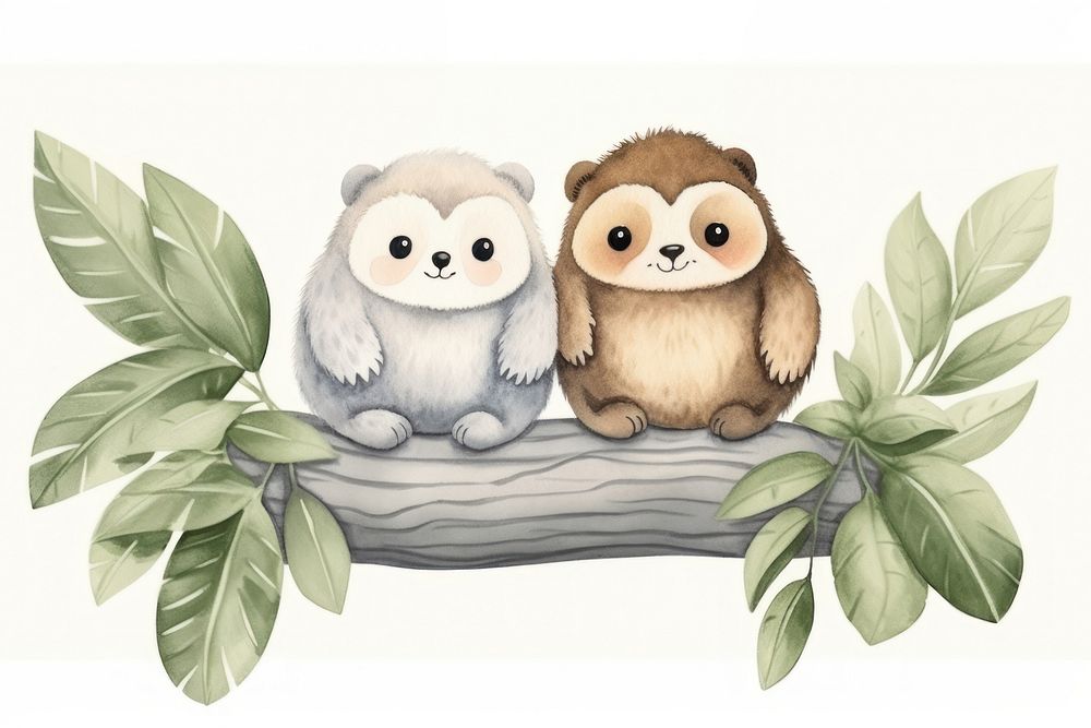 Two sloth friend animal drawing mammal. AI generated Image by rawpixel.