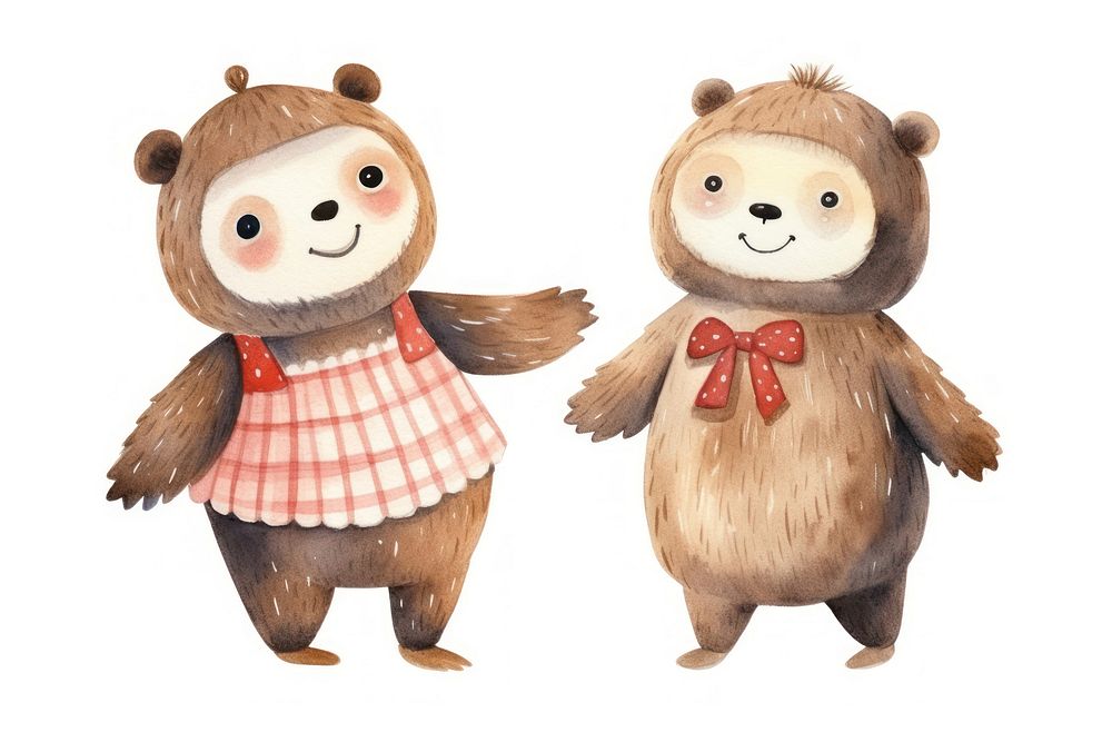 Two sloths nature toy white background. AI generated Image by rawpixel.