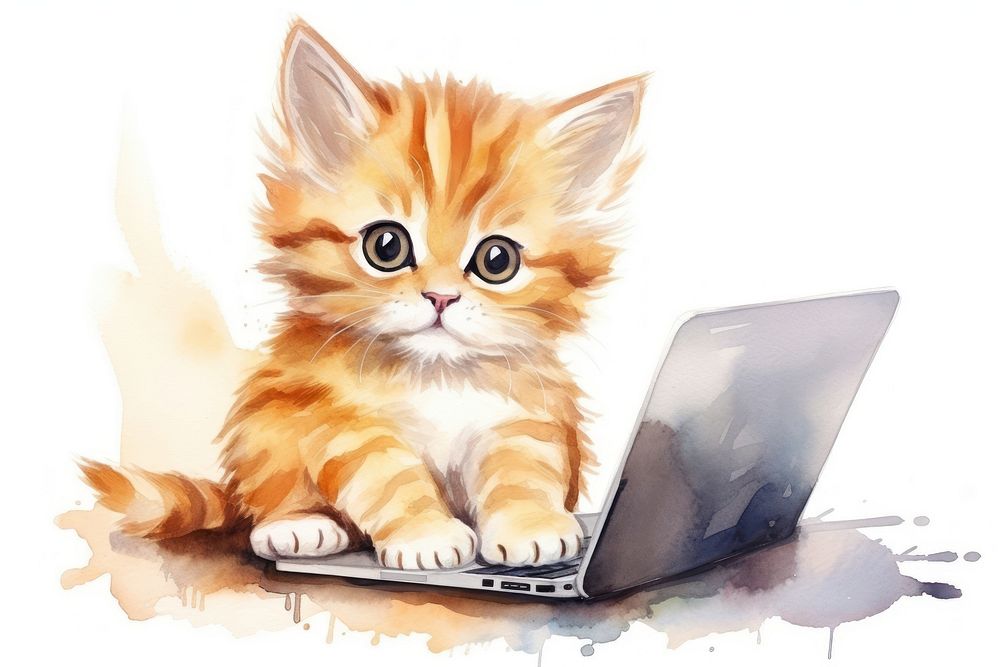 Animal laptop computer sitting. AI generated Image by rawpixel.