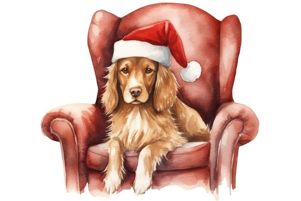 Dog wear christmas hat animal chair furniture. AI generated Image by rawpixel.