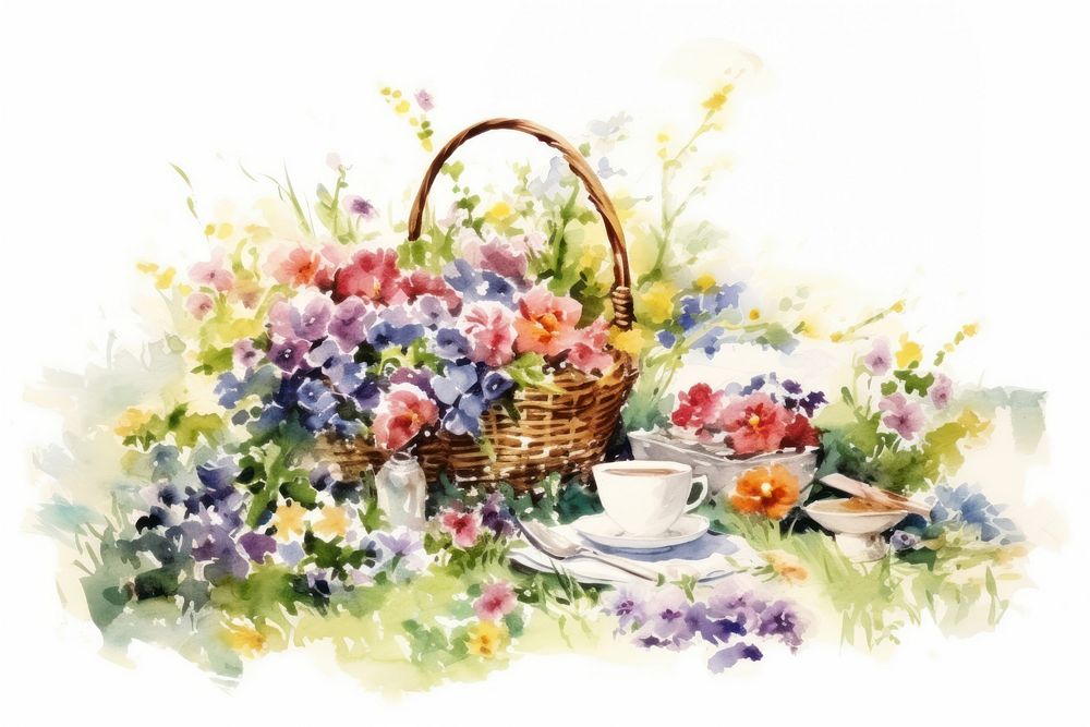 Flower picnic basket plate. AI generated Image by rawpixel.