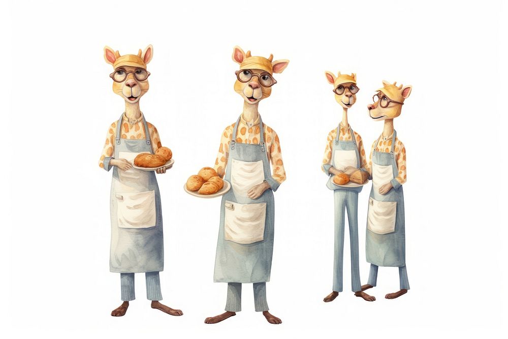 Giraffe wearing bakery apron figurine food white background. AI generated Image by rawpixel.