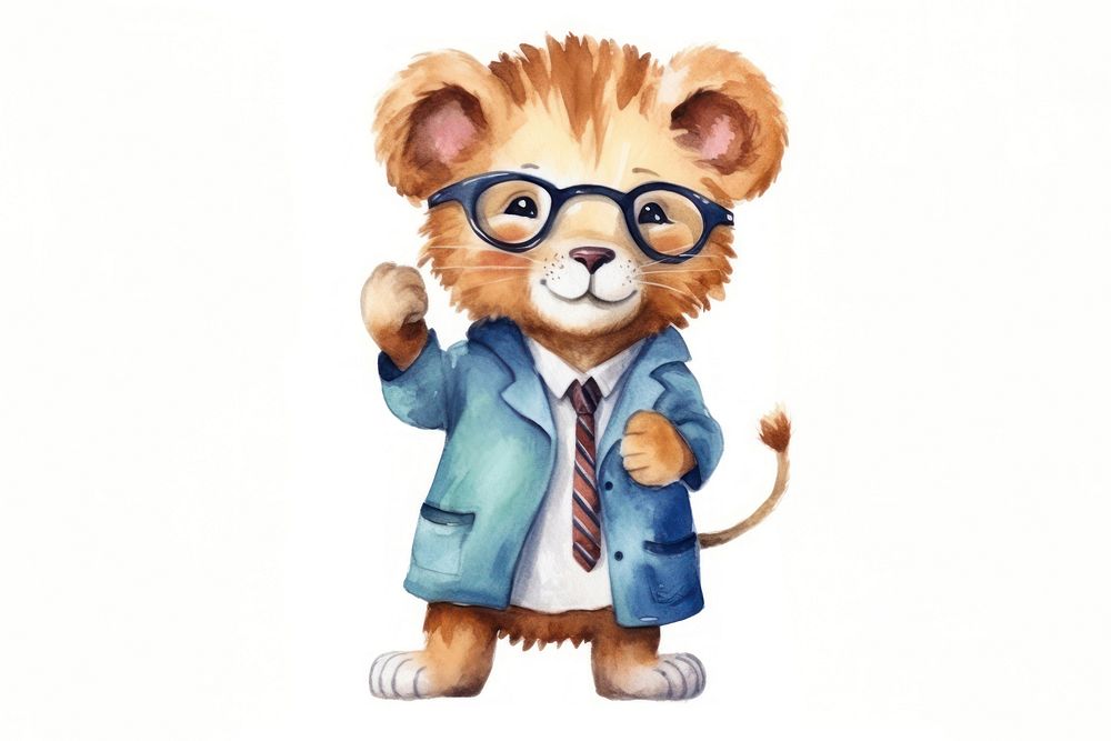 Lion student glasses white background representation. AI generated Image by rawpixel.