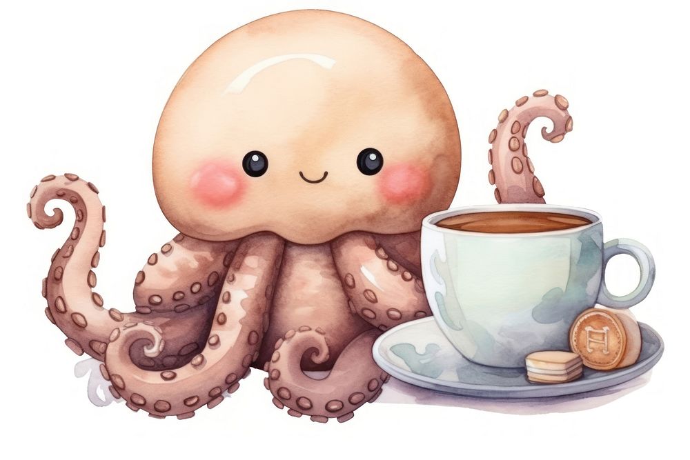 Octopus holding coffee animal mug cup. AI generated Image by rawpixel.