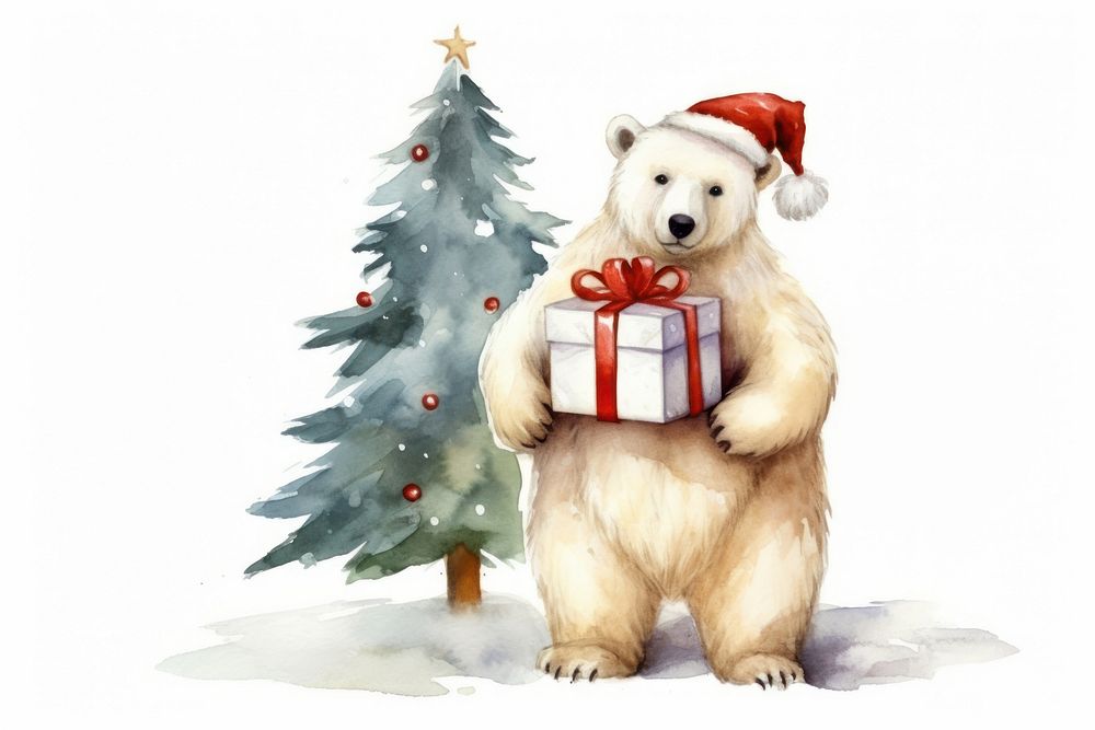 Polar bear carry a gift box christmas mammal animal. AI generated Image by rawpixel.