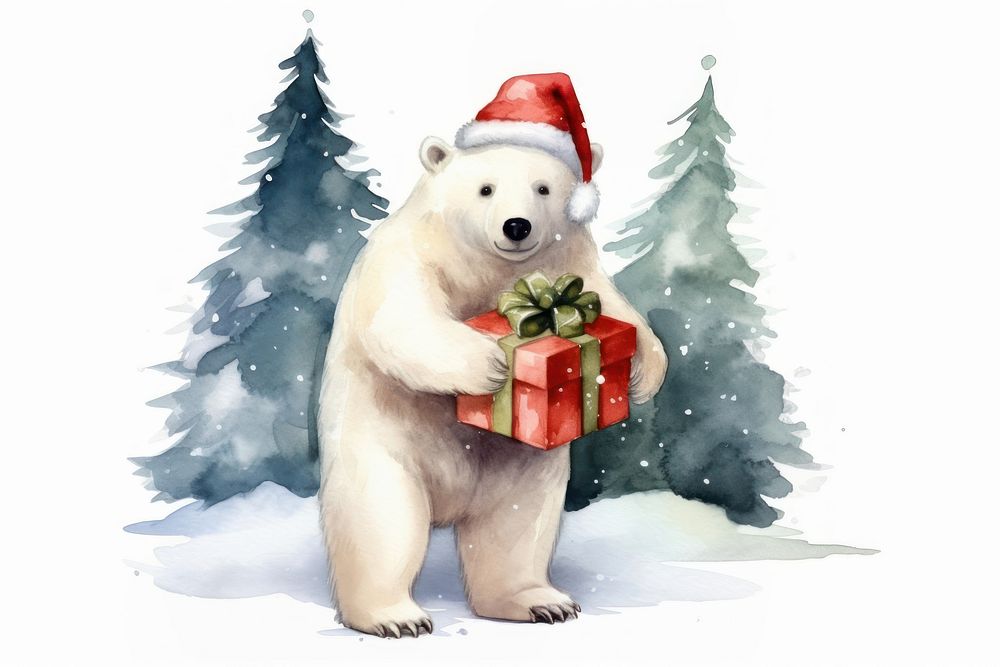 Polar bear carry a gift box animal christmas mammal. AI generated Image by rawpixel.