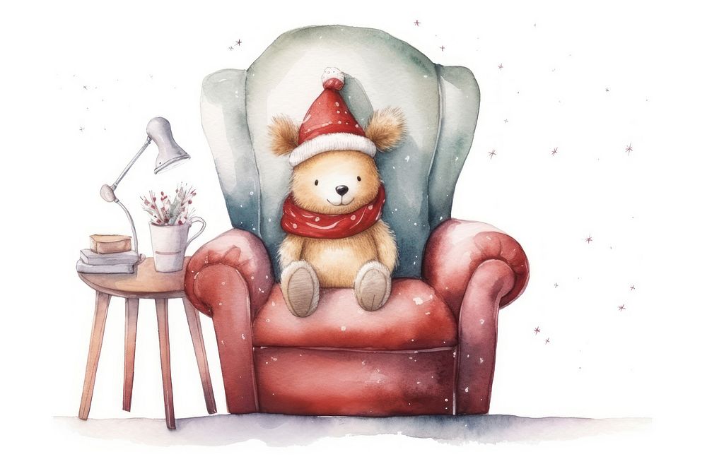 Rabbit wear christmas hat armchair furniture toy. AI generated Image by rawpixel.