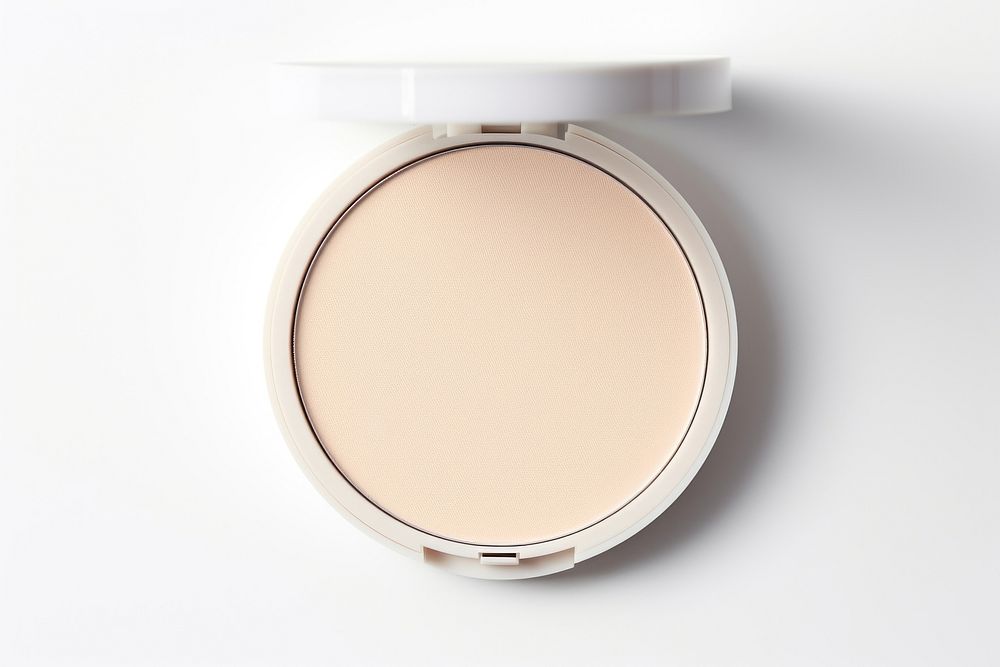 A blank white compact foundation cosmetics white background circle. 