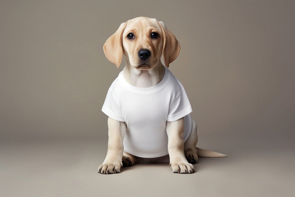 Dog wearing pet white t-shirt mockup dog animal mammal. AI generated Image by rawpixel.