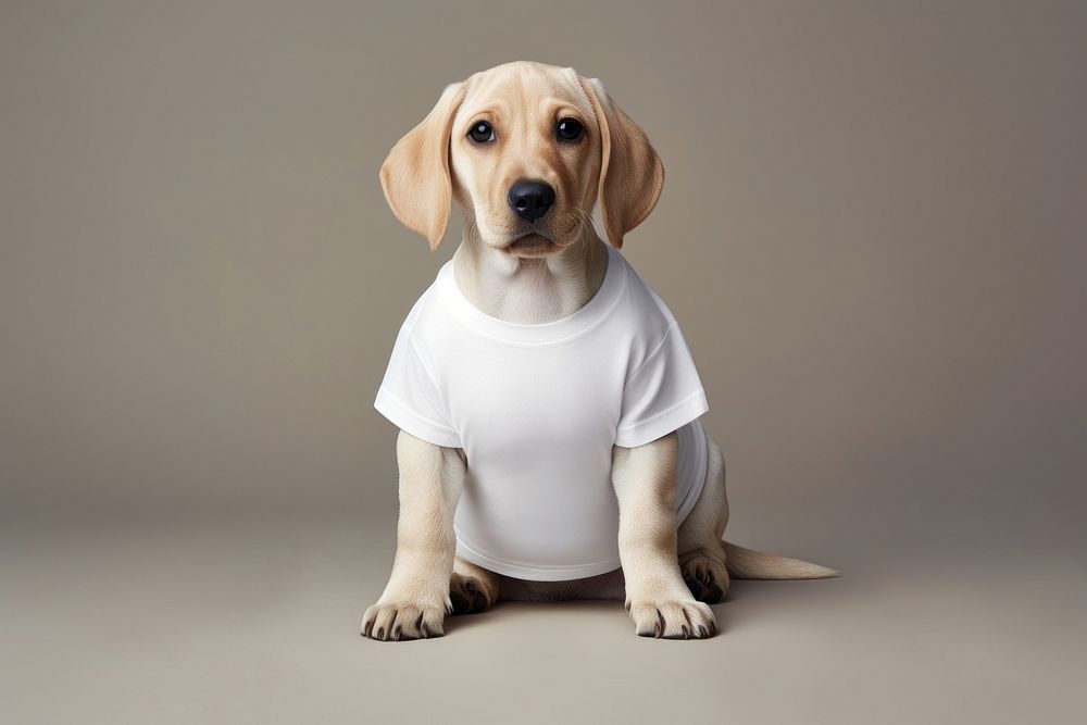 Dog wearing pet white t-shirt mockup dog animal mammal. 