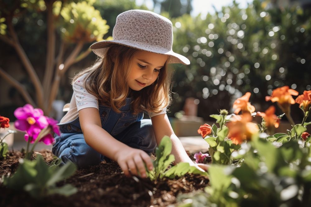 Gardening child outdoors backyard. AI generated Image by rawpixel.