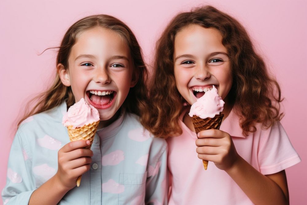 Girl eating ice cream portrait dessert child. AI generated Image by rawpixel.