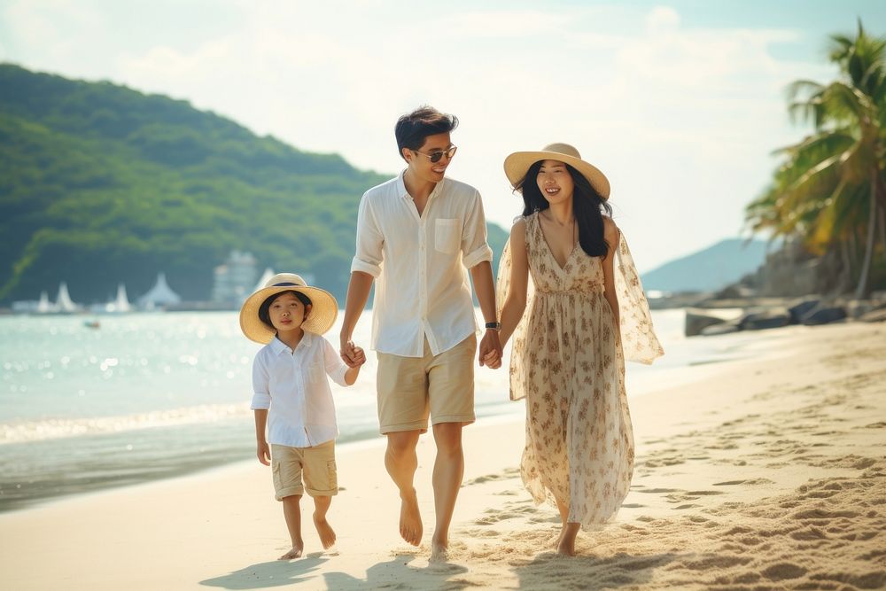Asian family vacation beach adult. AI generated Image by rawpixel.