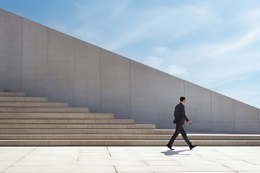 Businessman running architecture building outdoors. AI generated Image by rawpixel.