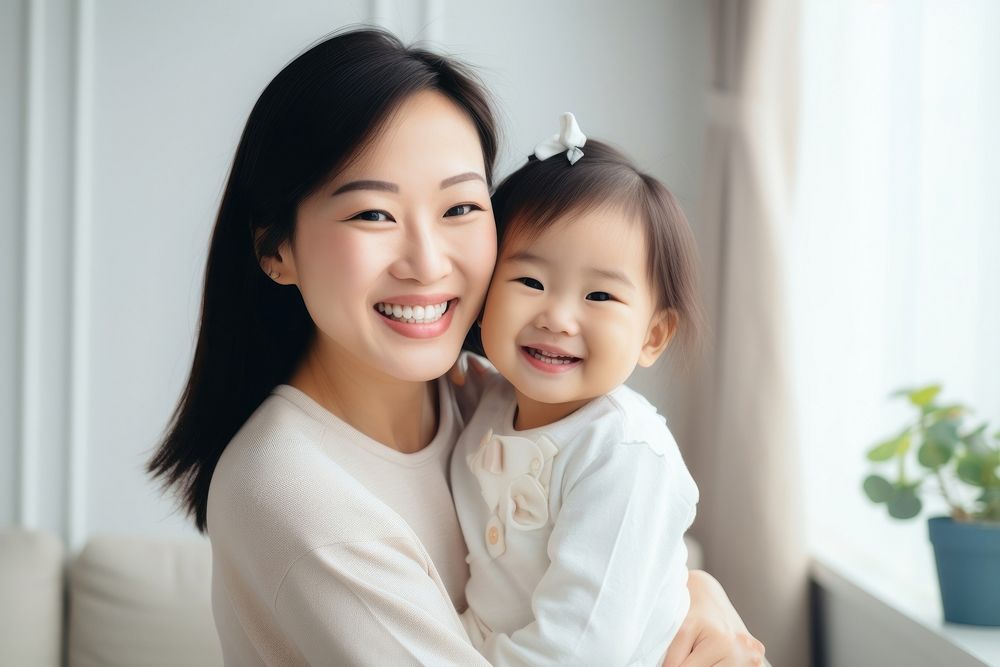 Daughter hugging happy father cheerful toddler family. 