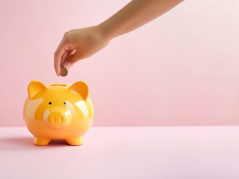 Piggy bank coin hand representation. AI generated Image by rawpixel.