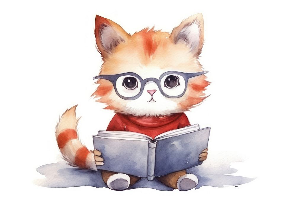 Cat read a book publication reading glasses. AI generated Image by rawpixel.