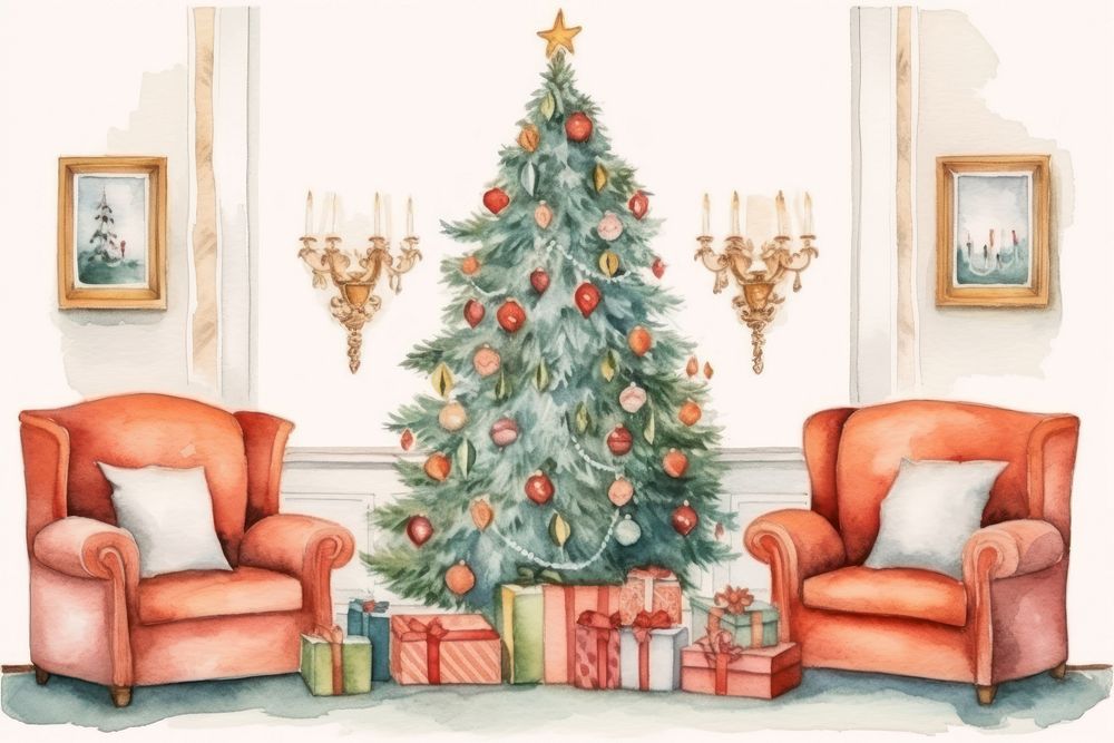 Christmas living room christmas furniture cartoon. 