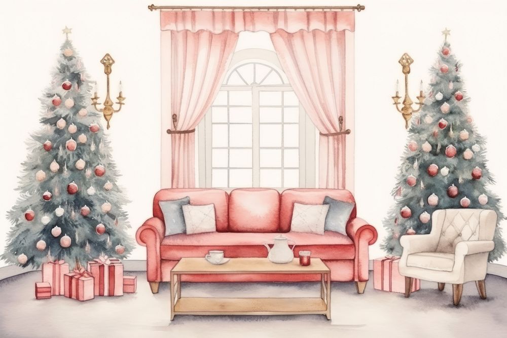 Christmas living room christmas furniture cartoon. 