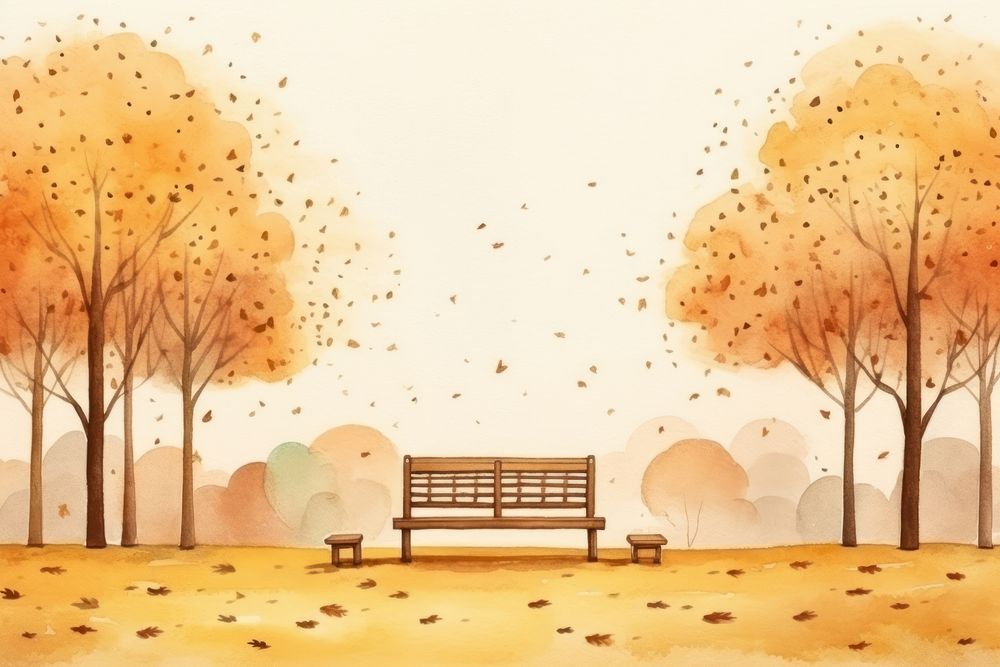 Autumn park cartoon autumn bench. 