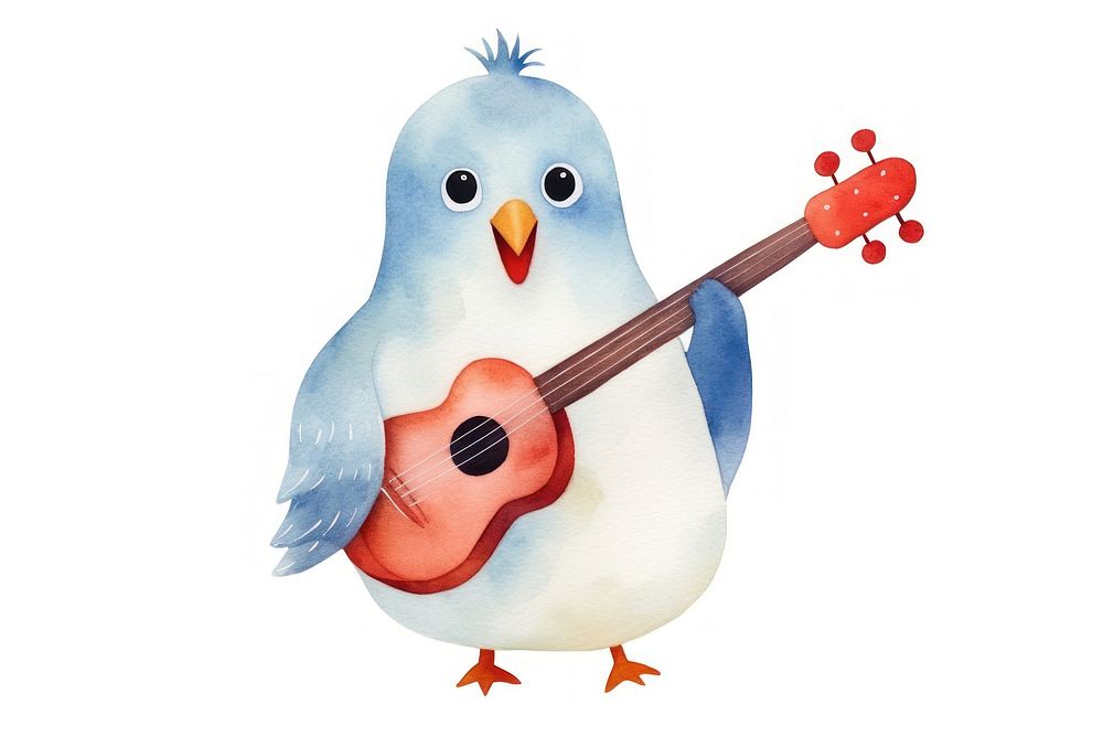 Bird playing music cartoon guitar animal. AI generated Image by rawpixel.