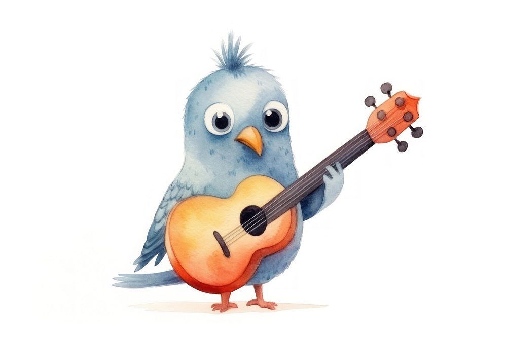 Bird playing music cartoon guitar animal. 