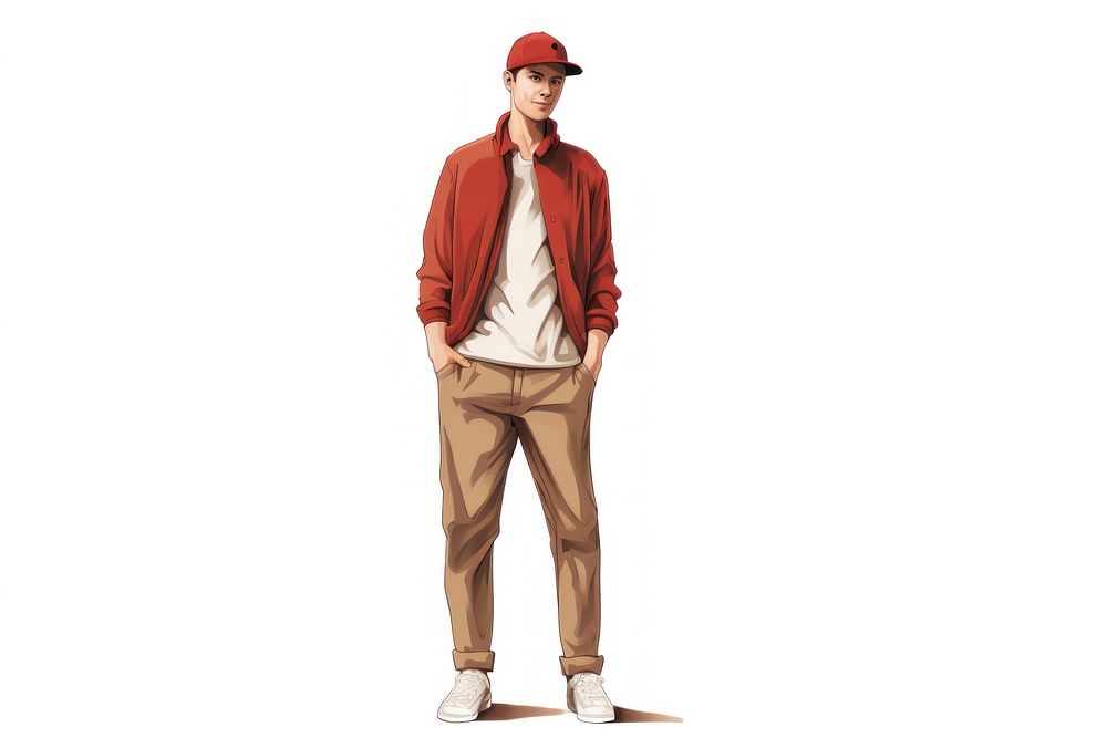 Men fullbody standing maroon adult. AI generated Image by rawpixel.
