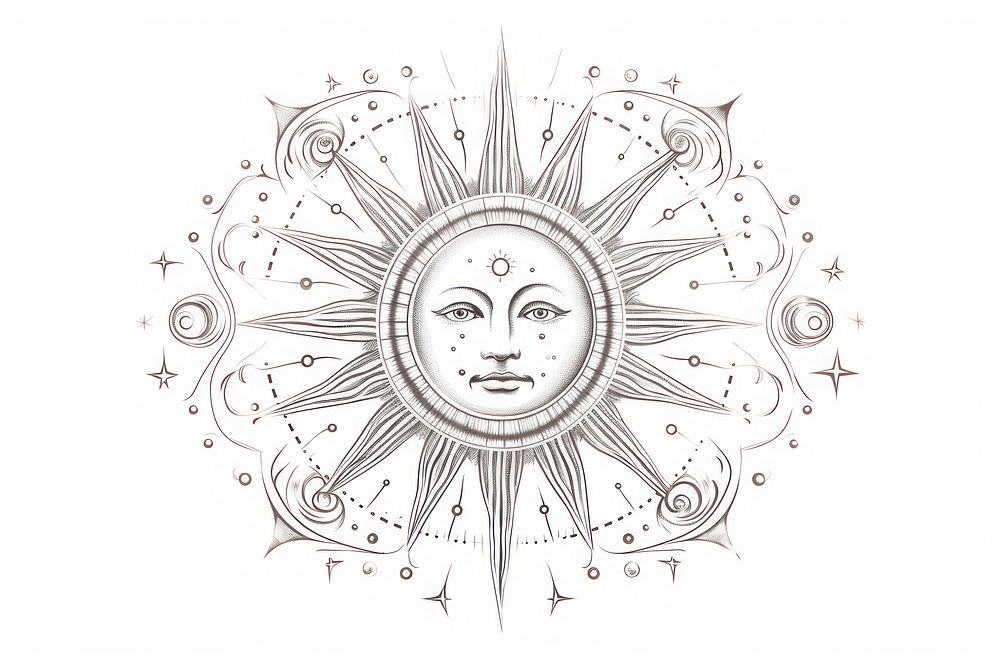Sun horoscope drawing sketch illustrated. AI generated Image by rawpixel.