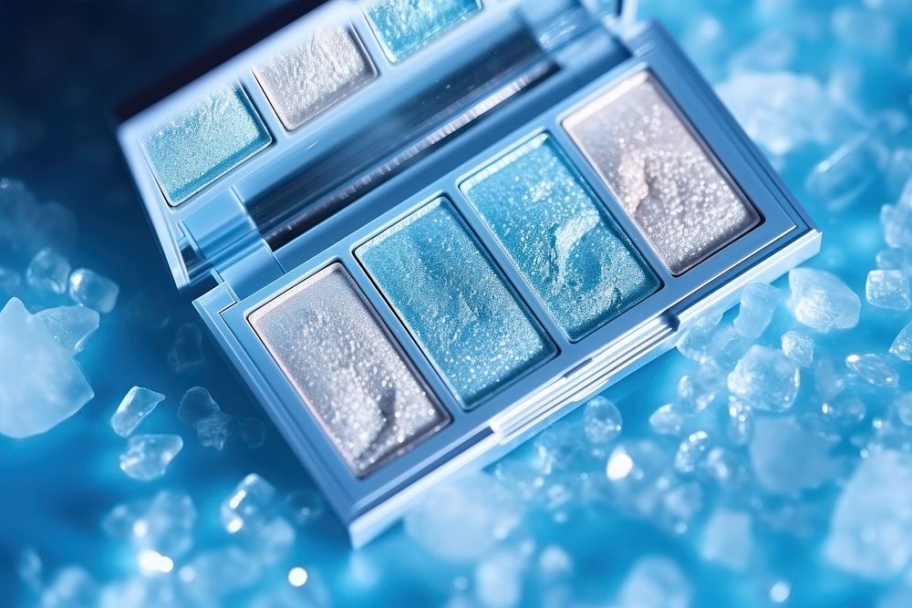 Eye palette glitter cosmetic cool tone cosmetics blue jacuzzi. AI generated Image by rawpixel.