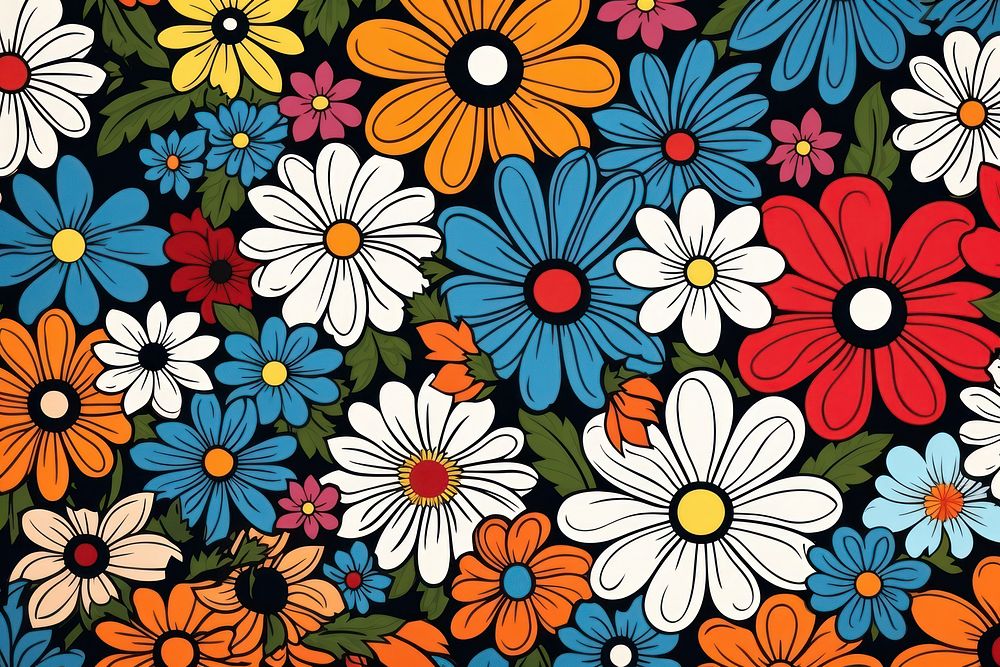 Flower power pattern flower wallpaper daisy. AI generated Image by rawpixel.
