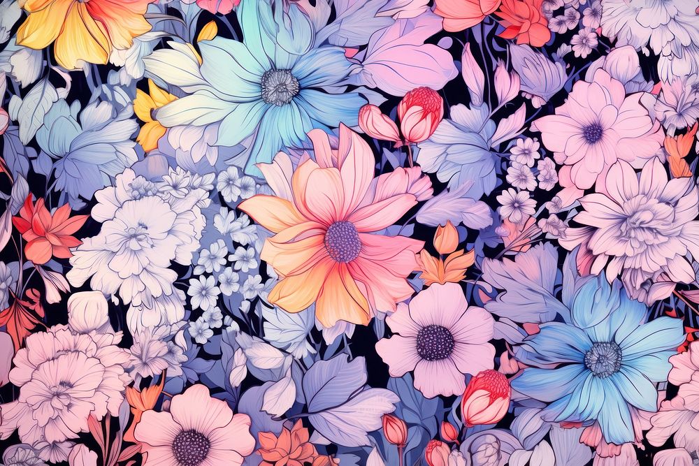 Floral liberty pattern backgrounds flower nature. AI generated Image by rawpixel.