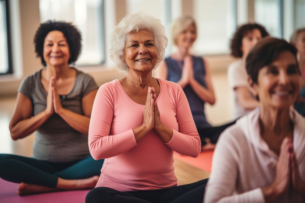 Active senior women yoga sports adult. 