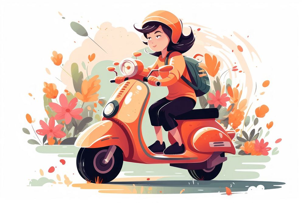 Women charactor riding motorcycle vehicle scooter vespa. AI generated Image by rawpixel.