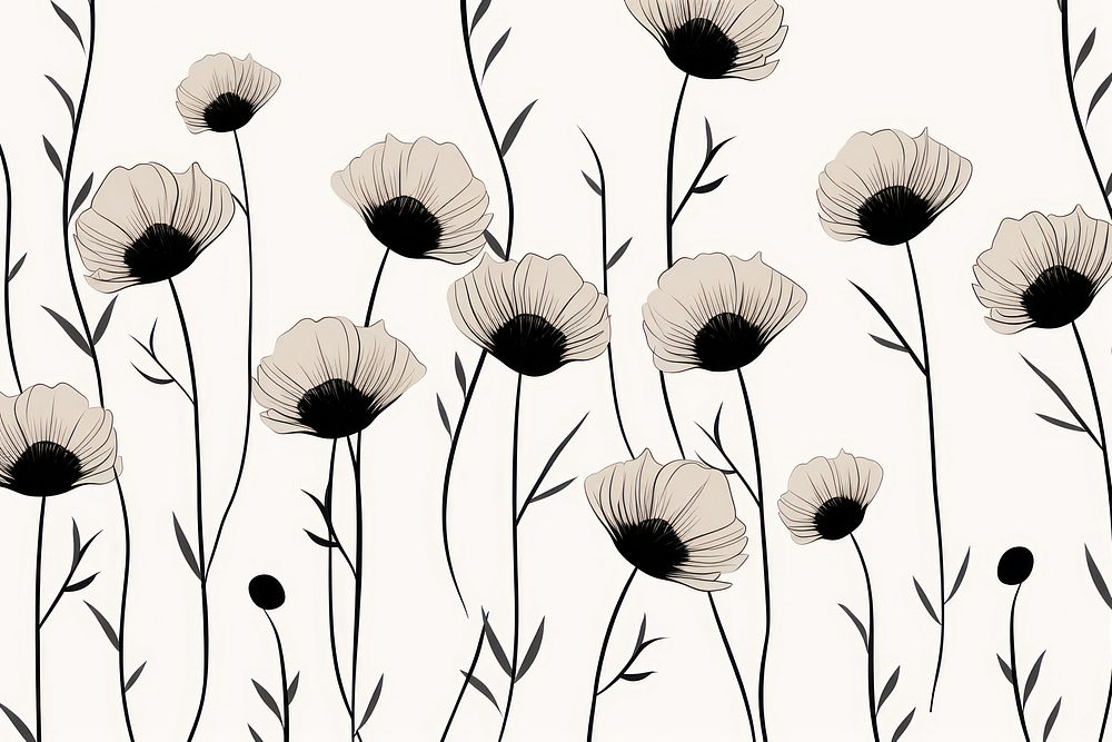 Line black flowers  pattern drawing. 