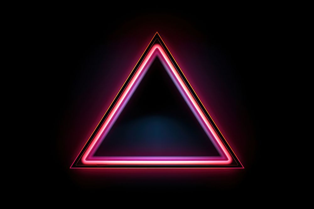 Neon frame triangle black black background. 