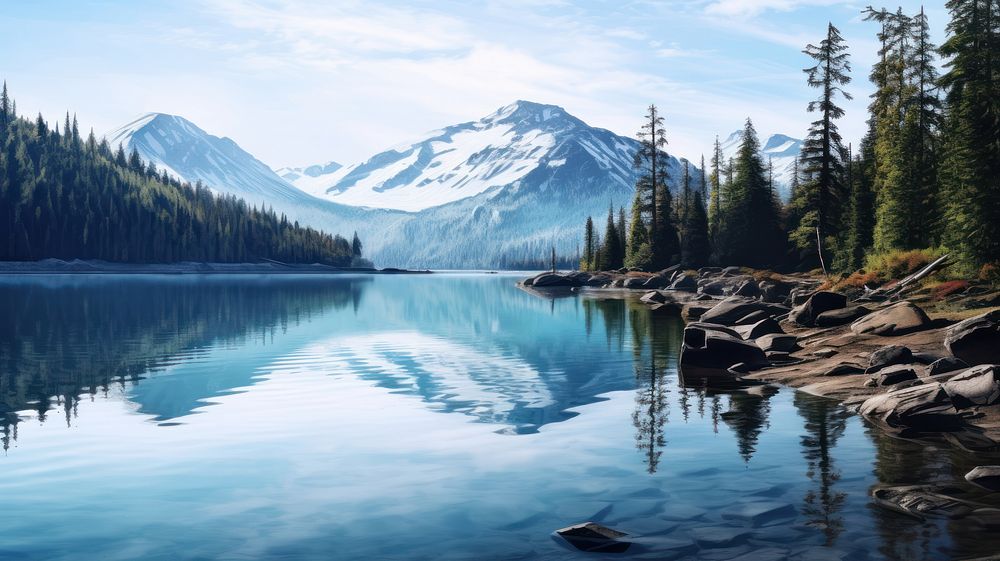 Mountain wallpaper landscape nature lake. AI generated Image by rawpixel.