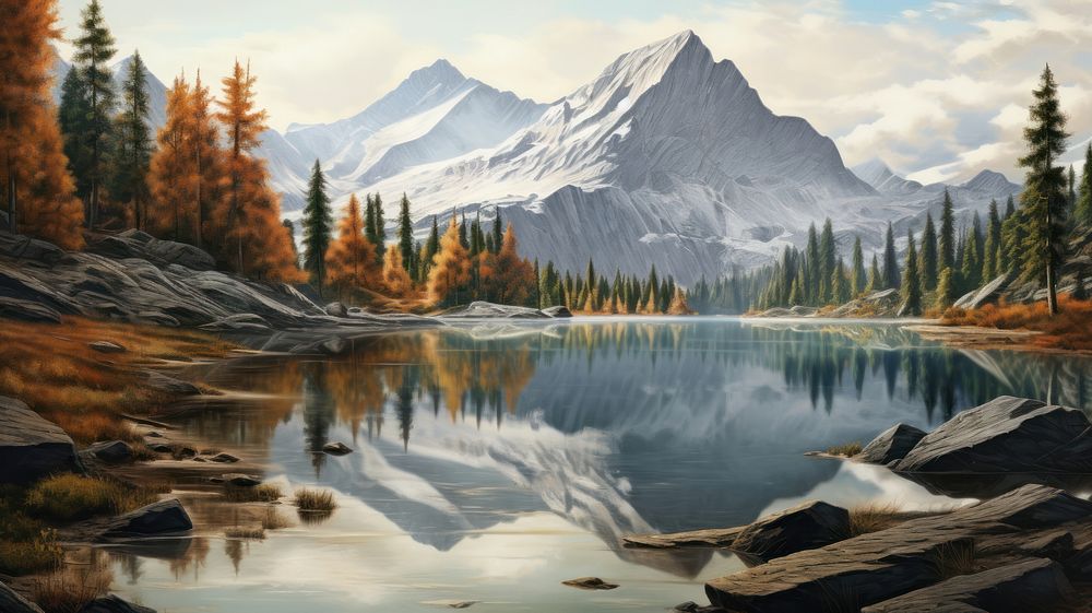 Mountain wallpaper landscape nature lake. AI generated Image by rawpixel.