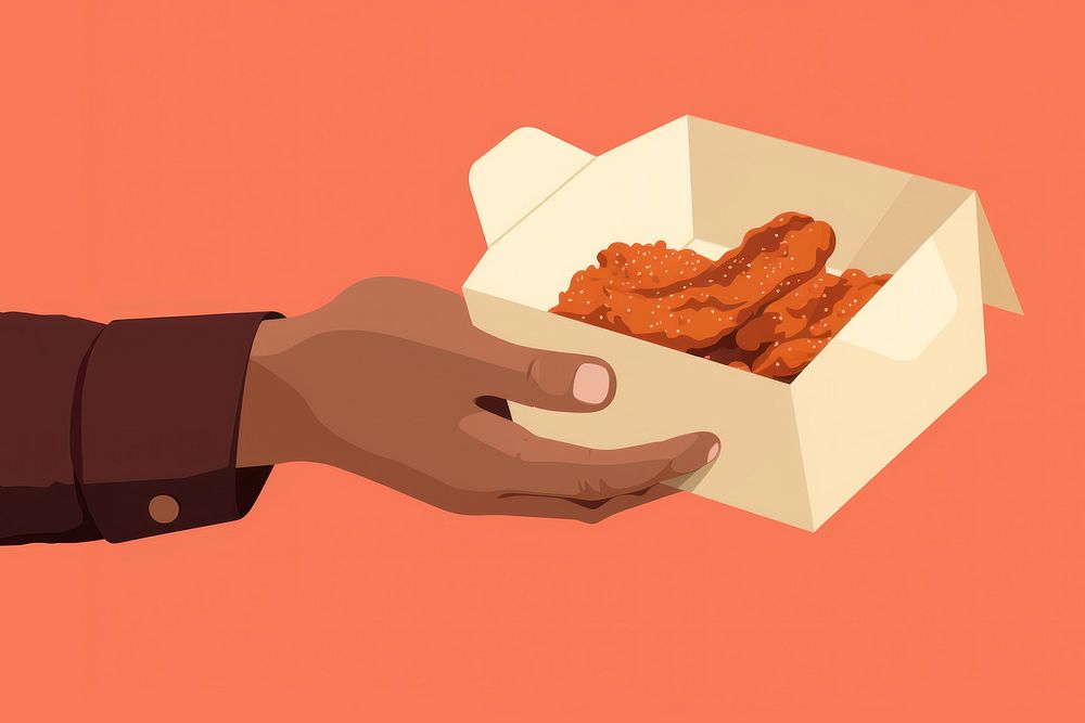 Hand holding takeaway food box croquette cardboard. AI generated Image by rawpixel.