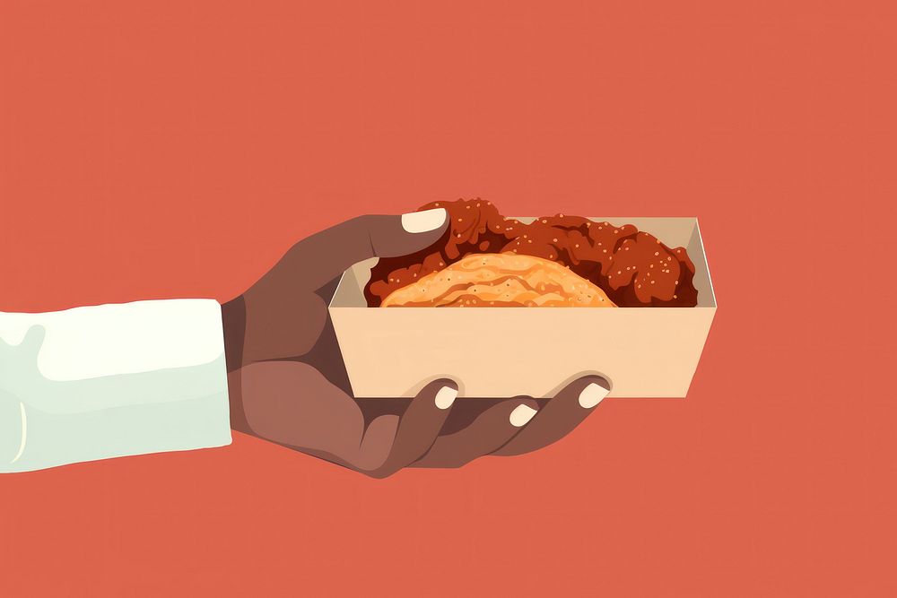 Hand holding takeaway food confectionery cardboard container. AI generated Image by rawpixel.
