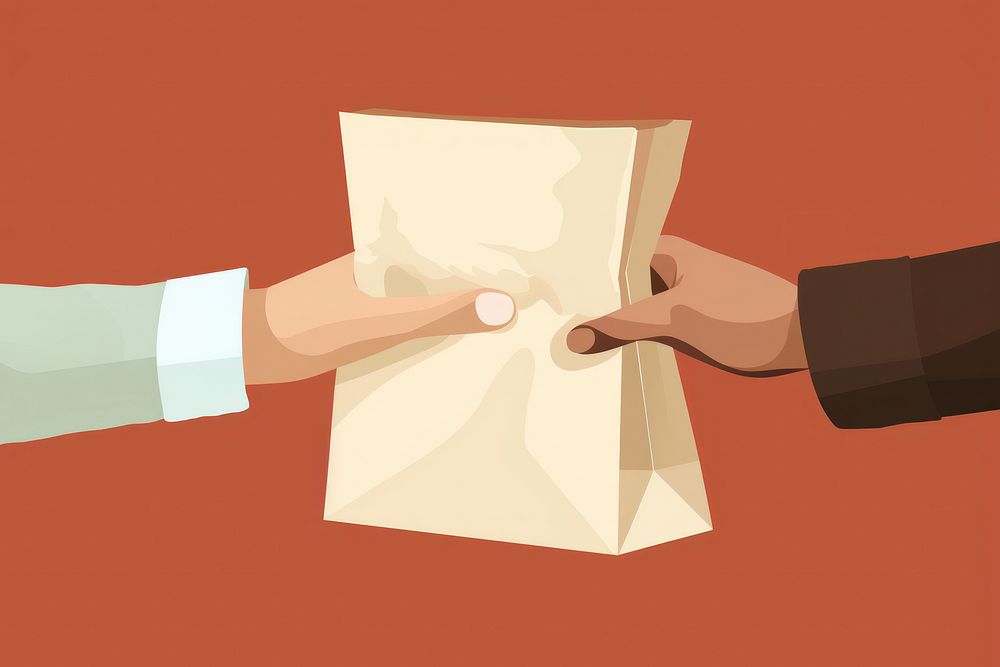 Hand giving a paper bag togetherness handshake agreement. AI generated Image by rawpixel.