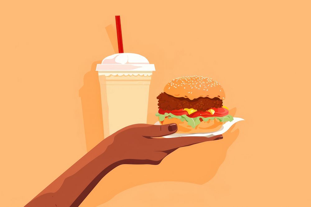 Hand holding takeaway food dessert refreshment hamburger. AI generated Image by rawpixel.